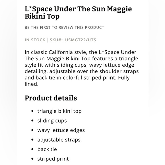 L*Space Maggie Bikini Top in Under the Sun, Triangle Style Fit, Size: Medium - Picture 5 of 13